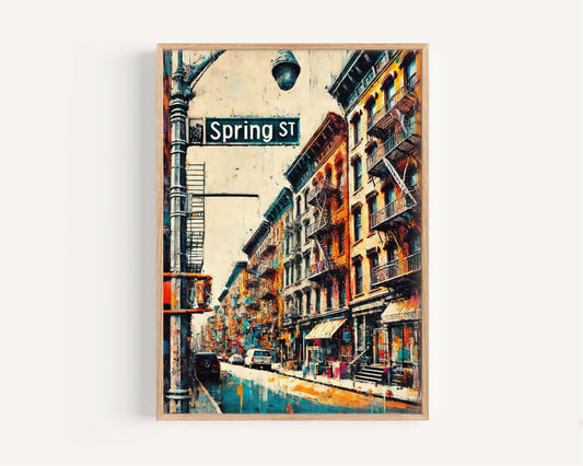 Spring St Print Manhattan Wall Art, NYC Travel Poster, New York City Gift, Spring Street Decor, Housewarming Art, Urban Home Accent