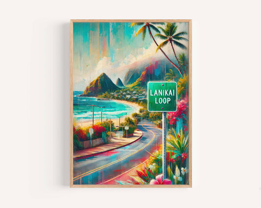 Lanikai Loop Print - Hawaii Wall Art, Oahu Travel Poster, Honolulu Gift, Kailua Decor, Housewarming & Vacation Souvenir