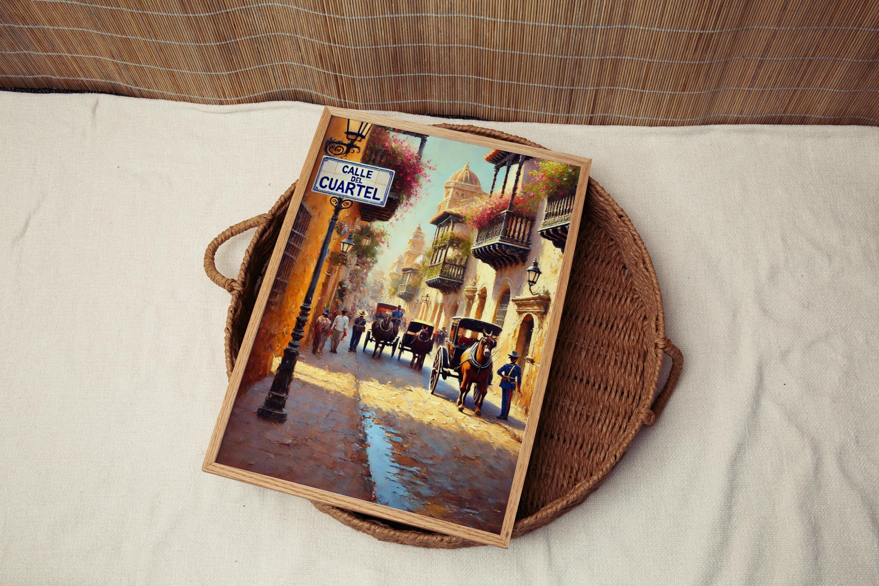 Calle del Cuartel Wall Art Cartagena Print Colombia Travel Poster Home Decor Souvenir Vintage Street Sign Artwork