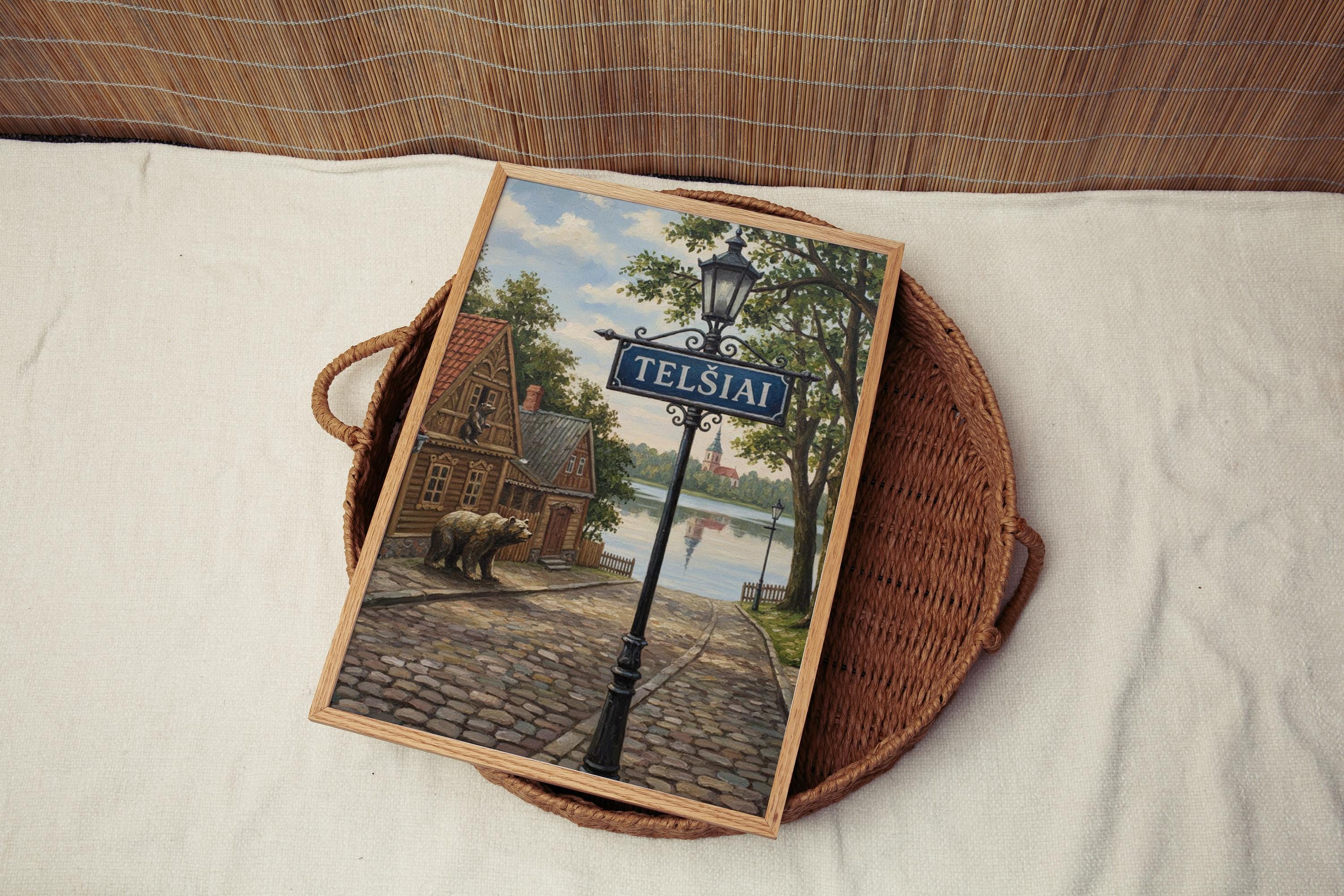 Telšiai Street Sign Art Print: Lithuania Samogitia Travel Poster Decor