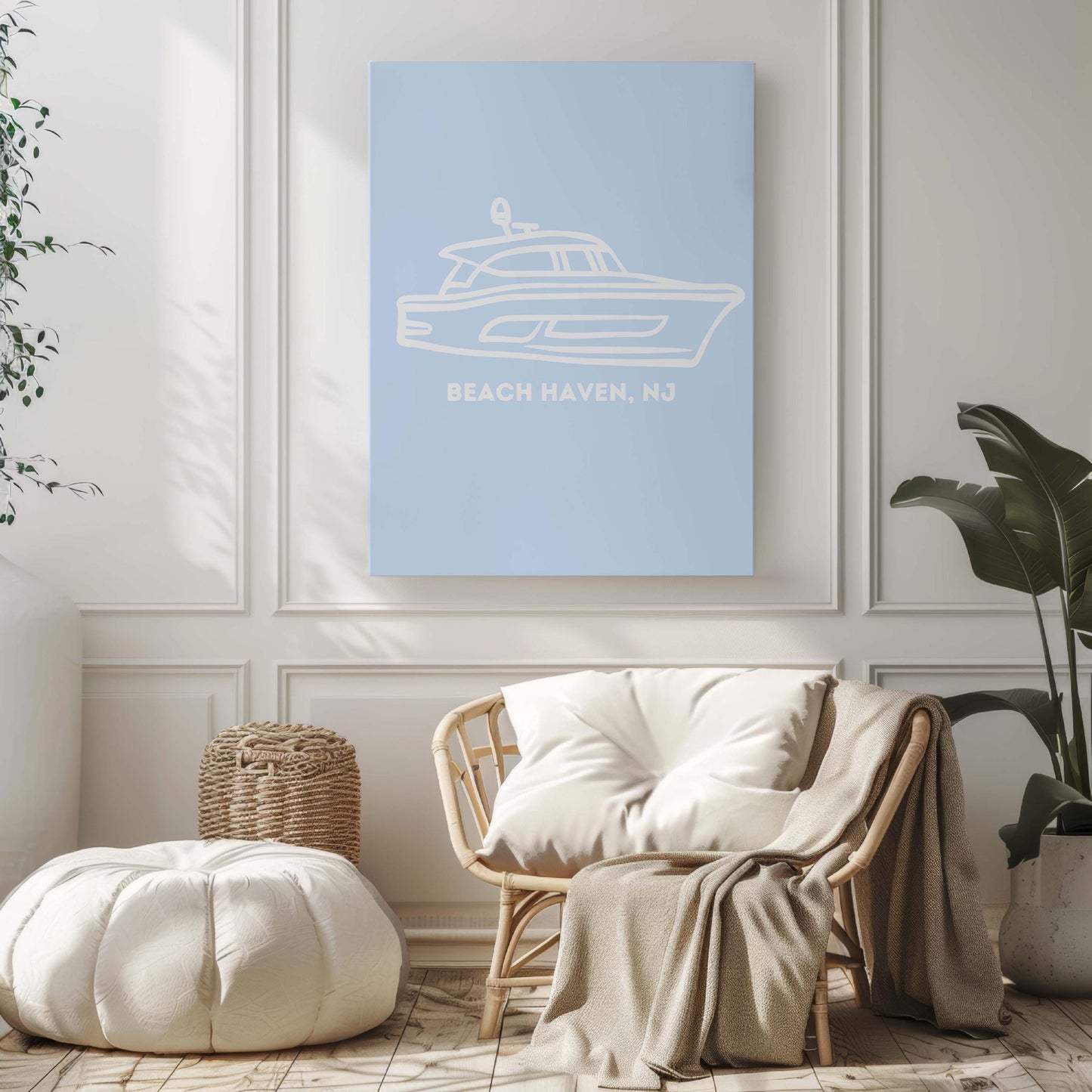 Beach Haven Art Print, Nautical Coastal Wall Decor, Ocean-Inspired Seaside Artwork, Boat Silhouette, Beach House, Minimalist Home Office Art