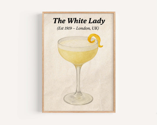 White Lady Cocktail Artwork, Vintage Bar Poster, Gin Cocktail Print, Egg White Drink Wall Art, Classic Sour Citrus Decor, Retro Drink Poster