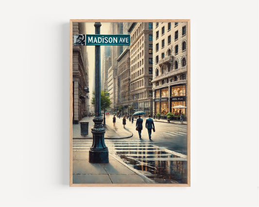 Madison Ave Wall Art Print – Vintage New York City Travel Poster, NYC Gift, Housewarming Decor, US City Map Art, Travel Home Wall Decor