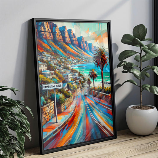Camps Bay Drive Wall Art, Cape Town Travel Print, South Africa Gift, Coastal Home Decor, Travel Poster, Camps Bay Poster