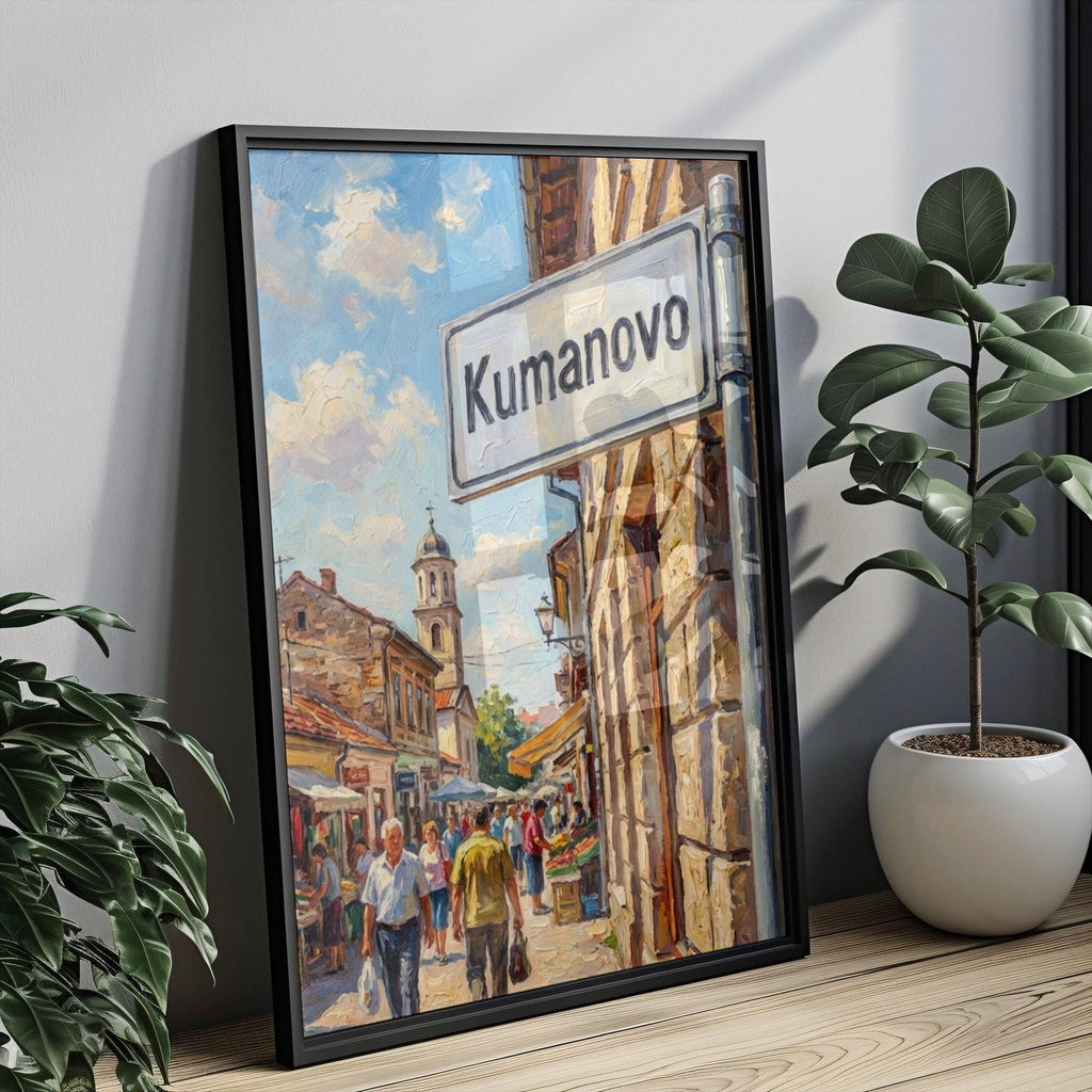Kumanovo Oil Painting Art Print: North Macedonia Street Sign Travel Poster