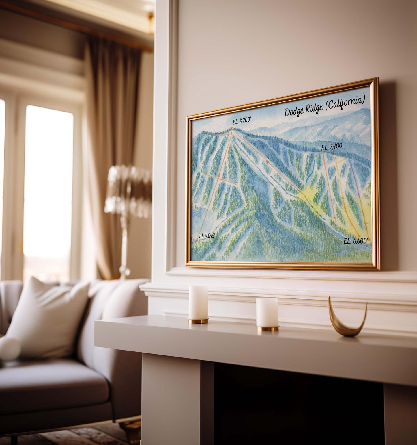 Dodge Ridge Ski Resort Map Art: California Mountain Print