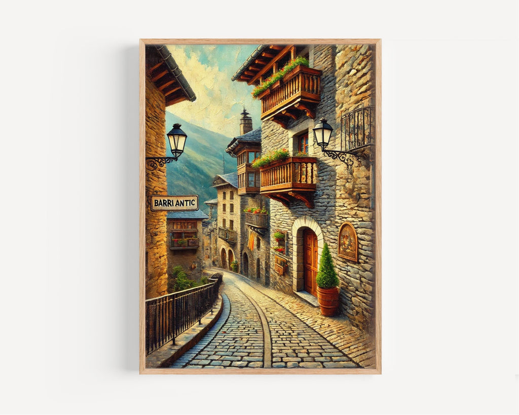 Barri Antic Oil Painting Art Print: Barcelona Old Town Travel Poster