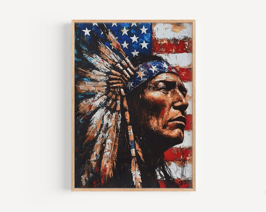 American Chief Abstract USA Wall Art Patriotic United States Poster Independence Artwork Home Decor
