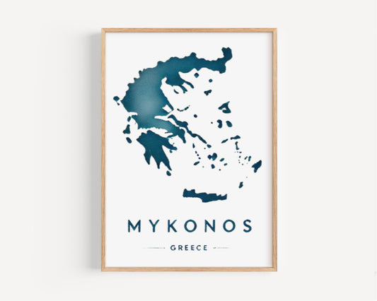 Greece Mykonos Wall Art Print – Travel Home Decor, Greece Gift, College Dorm & Housewarming Artwork, Coastal Blue Poster