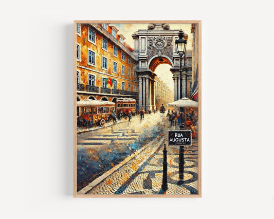 Rua Augusta Lisbon Wall Art, Portugal Travel Poster, Cityscape Print, Lisbon Street Scene, Housewarming Gift, Travel Souvenir, Unframed Art