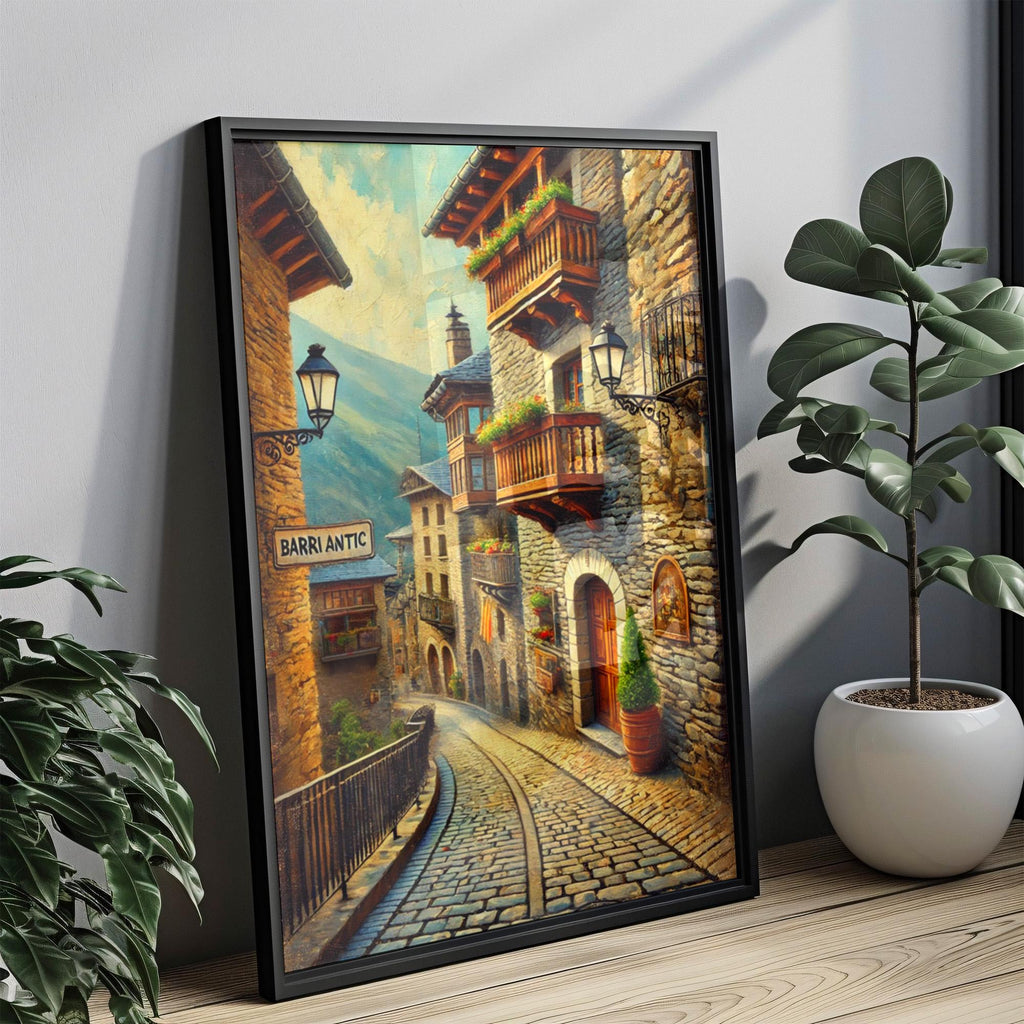 Barri Antic Oil Painting Art Print: Barcelona Old Town Travel Poster