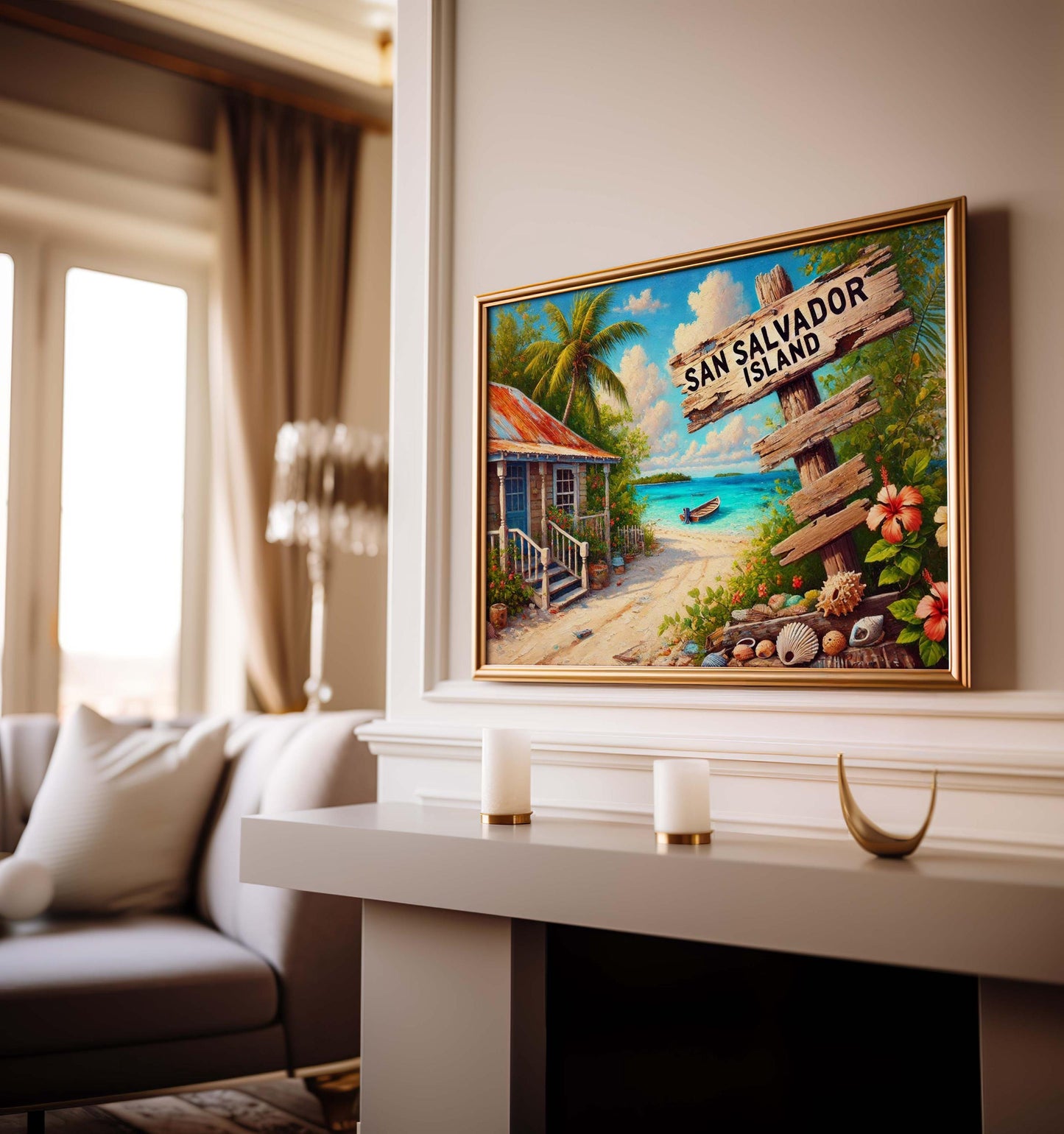 San Salvador Island Art: Tropical Bahamas Beach Scene Print