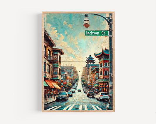 Jackson Street Wall Art, Seattle Print, Washington Cityscape, Travel Souvenir, Vibrant Urban Decor, Personalized Gift, Framed or Unframed