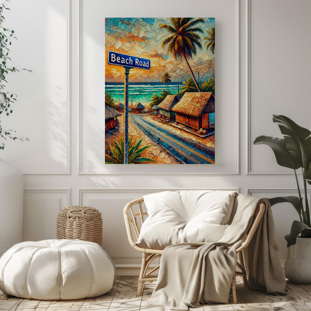 Beach Road Cubism Art Print: Apia Samoa Coastal Travel Poster