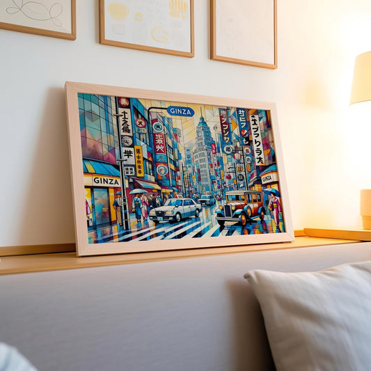 Ginza Print Tokyo Wall Art - Travel Poster Japanese Souvenir, Housewarming Gift, Modern Japan Art, Ginza Travel Print