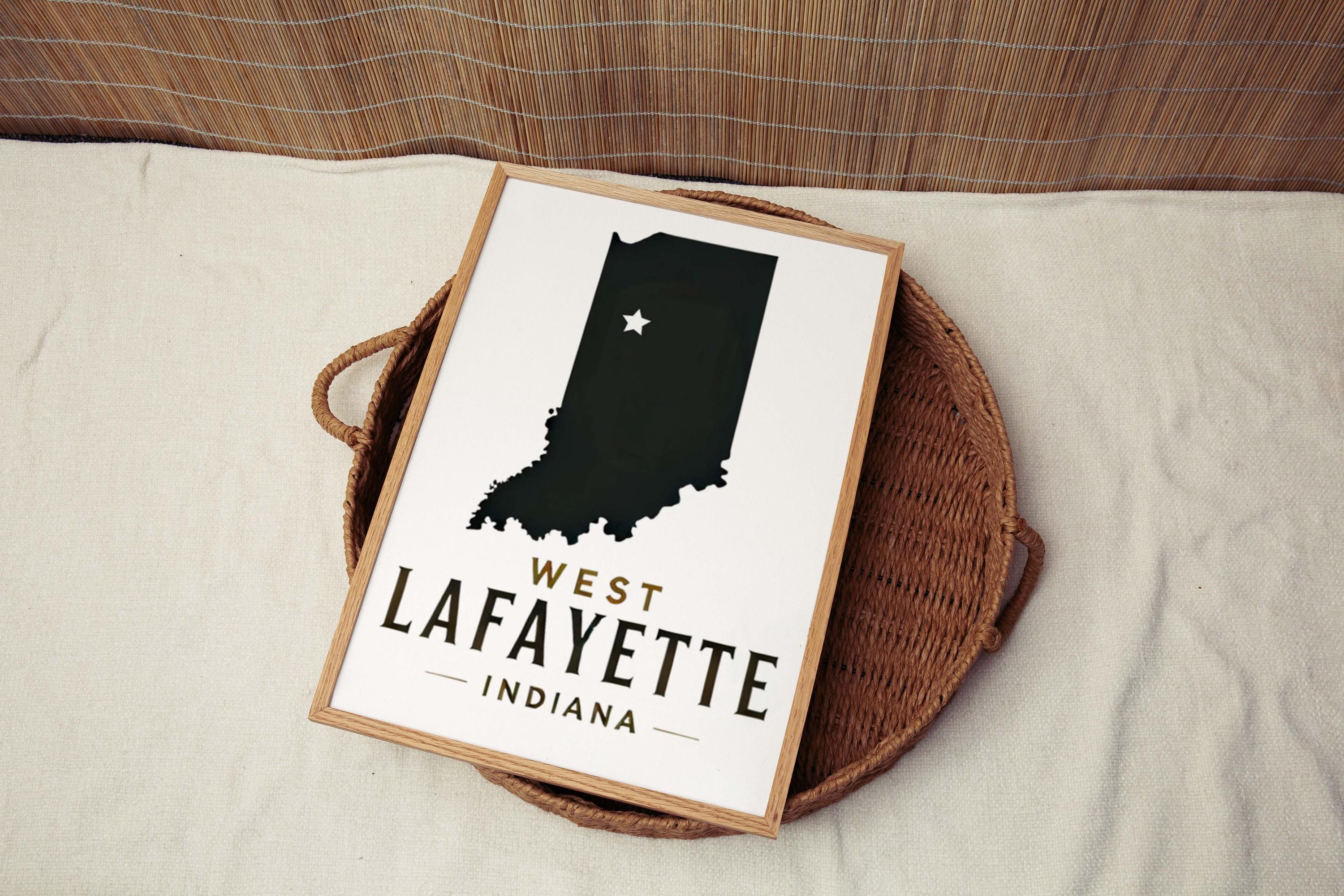 West Lafayette Print - Indiana Wall Art, Travel Home Decor, College Gift & Housewarming Idea, IN Map Poster