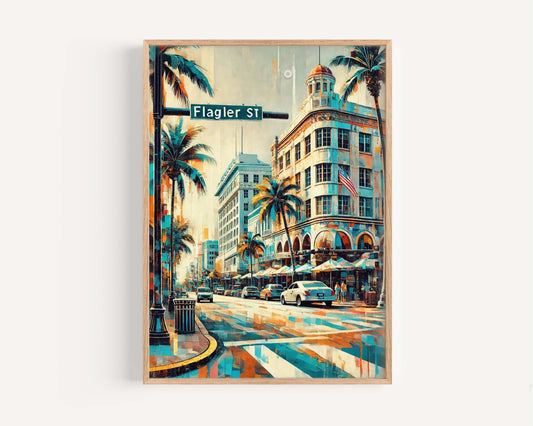 Flagler St Print Miami Wall Art Coastal Florida Travel Poster Beach Decor Housewarming Gift FL Coastal Travel Art