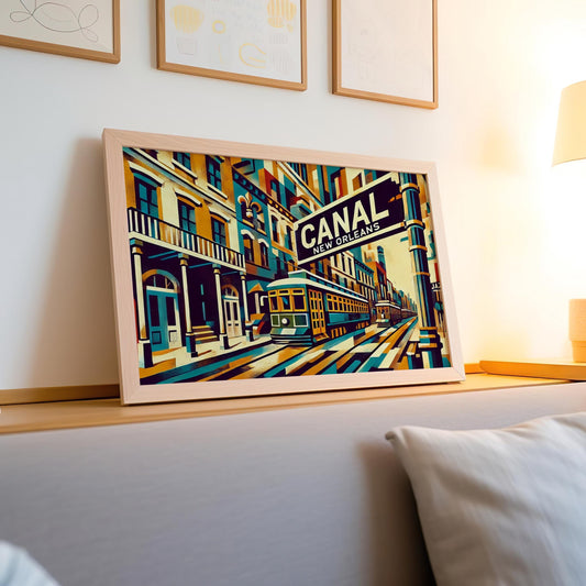 Canal Street Wall Art Cubism Print – Louisiana Travel Poster, New Orleans Gift & Housewarming Decor