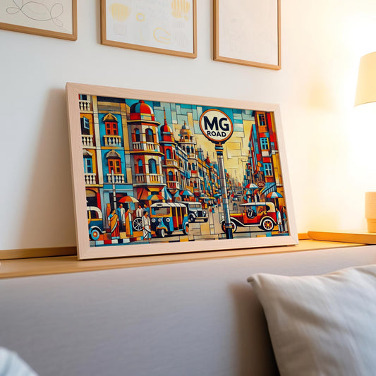 MG Road Wall Art Print - Hyderabad Travel Poster, Telangana Souvenir, Housewarming Gift, India City Map Decor