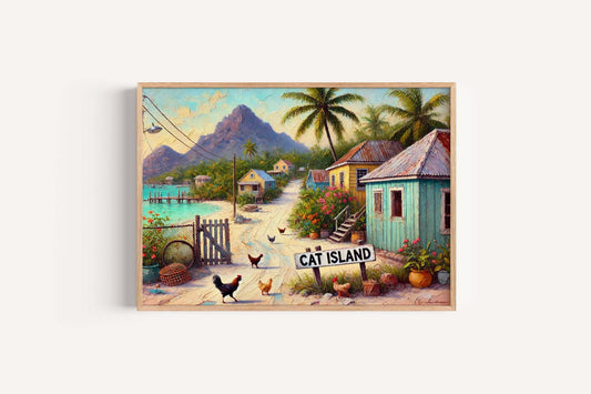Cat Island Bahamas Art Print: Tropical Caribbean Map Poster