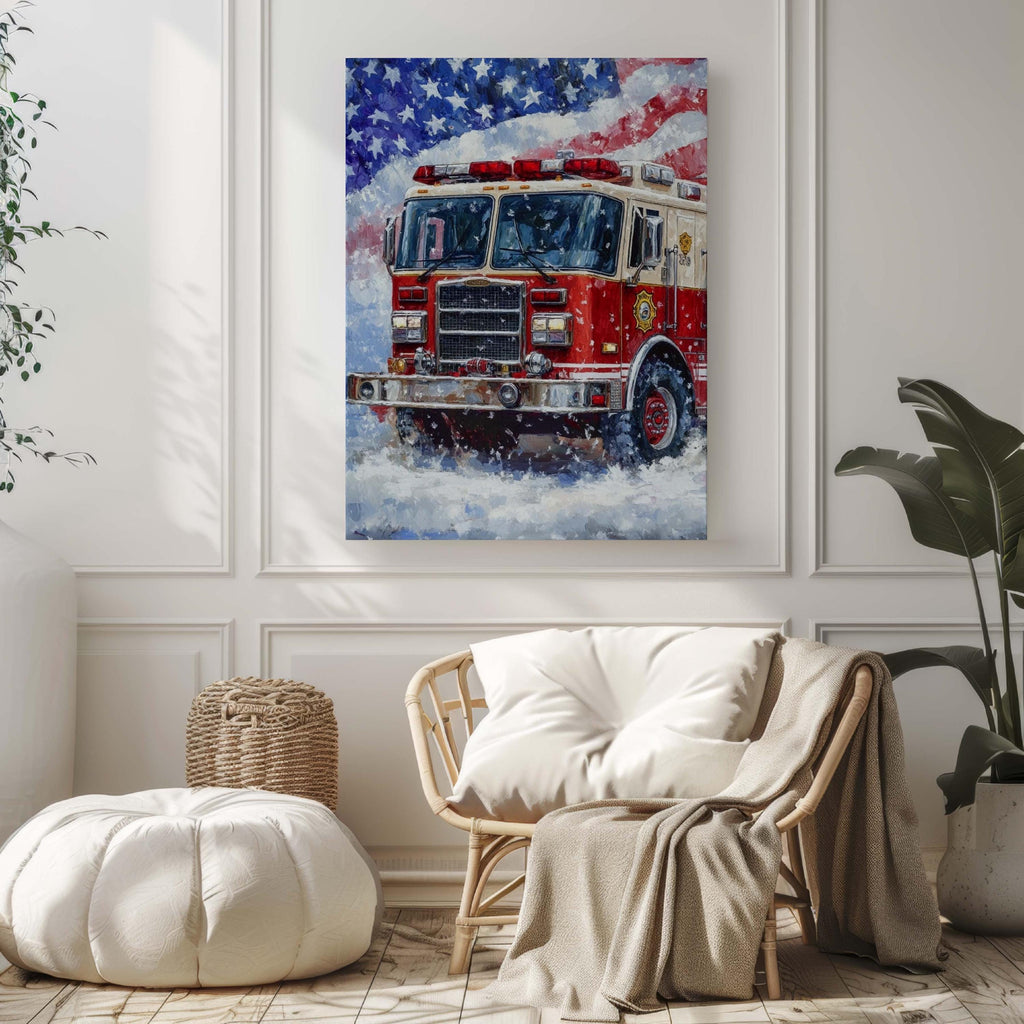 Red Firetruck Patriotic Poster - USA