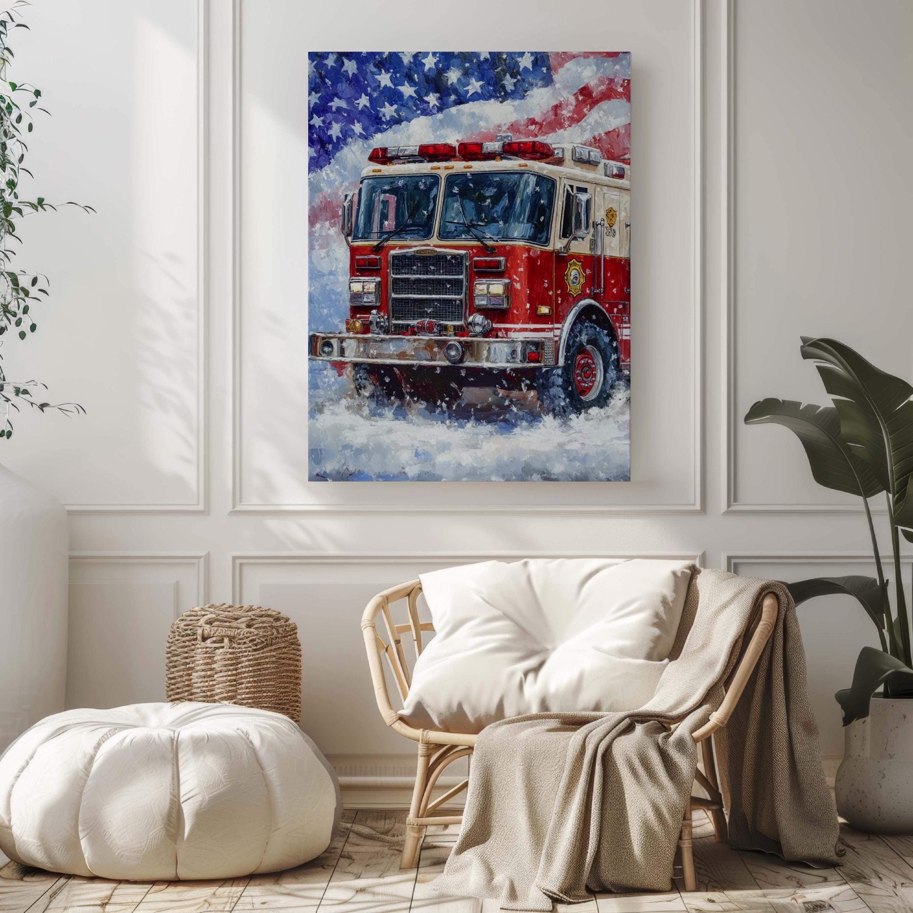 Red Firetruck Patriotic Poster - USA