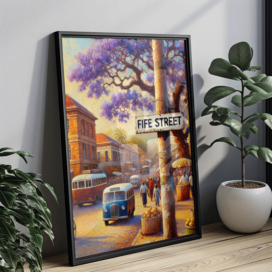 Fife Street Wall Art Print, Zimbabwe Street Scene, Bulawayo City Decor, Vintage Travel Poster, African Culture, Personalized Gift