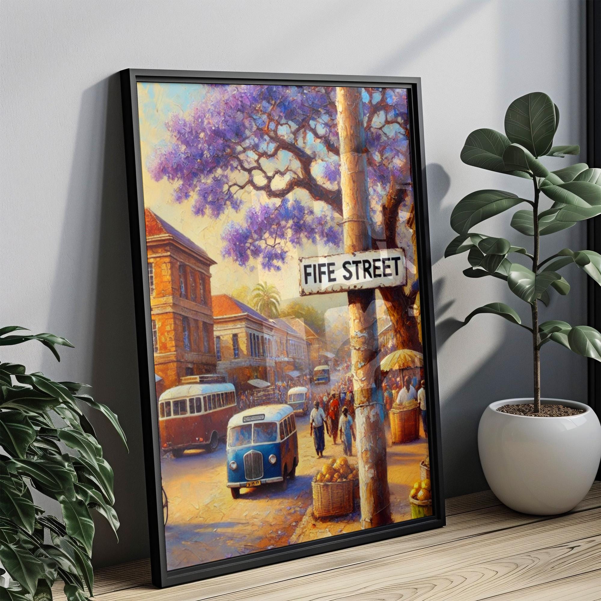 Fife Street Wall Art Print, Zimbabwe Street Scene, Bulawayo City Decor, Vintage Travel Poster, African Culture, Personalized Gift