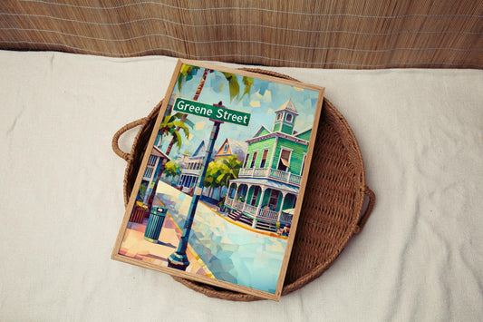 Florida Greene St Wall Art Print - Key West Travel Poster, Housewarming & Souvenir Gift, Coastal Wall Decor, Florida Travel Art