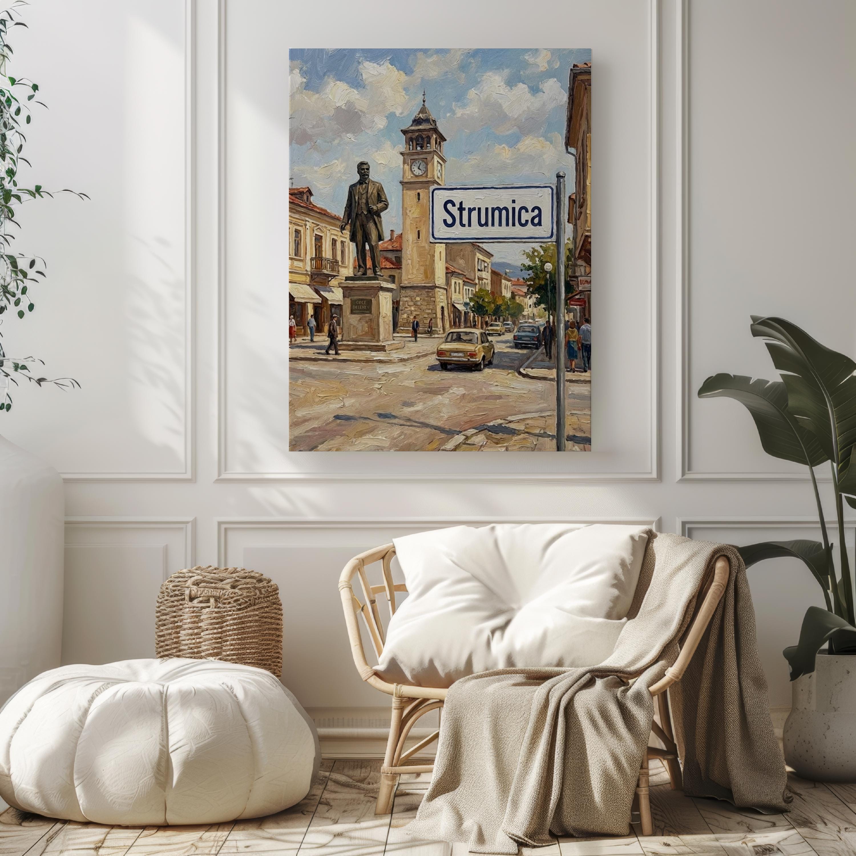 Strumica Oil Painting Art Print: North Macedonia Street Sign Travel Poster