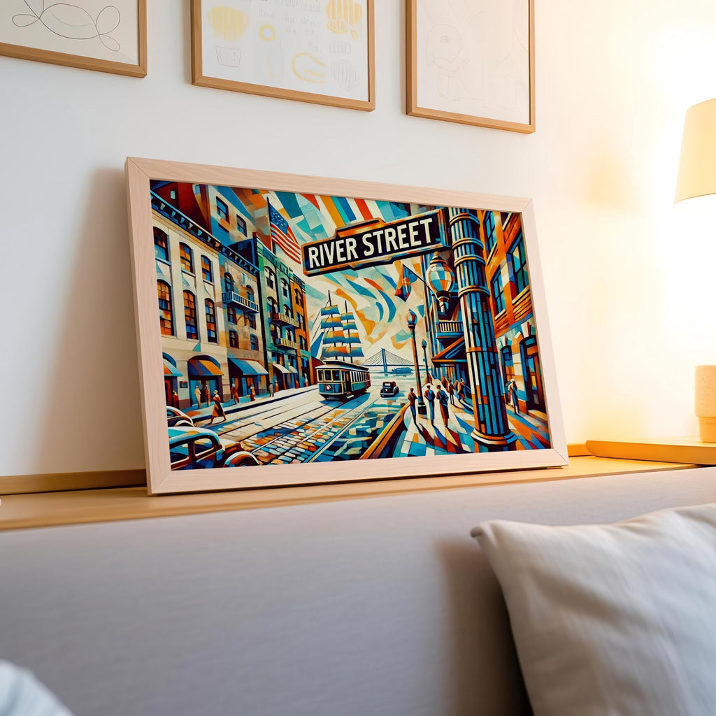 River Street Cubism Wall Art, Manhattan Abstract Travel Print, NYC Decor, River St Poster, Unique NYC Gift & Housewarming Art