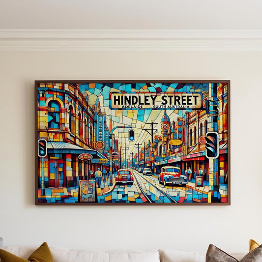 Hindley Street Wall Art Print – Adelaide Travel Poster, South Australia Home Decor, Unique Housewarming Gift, Modern Cityscape Illustration