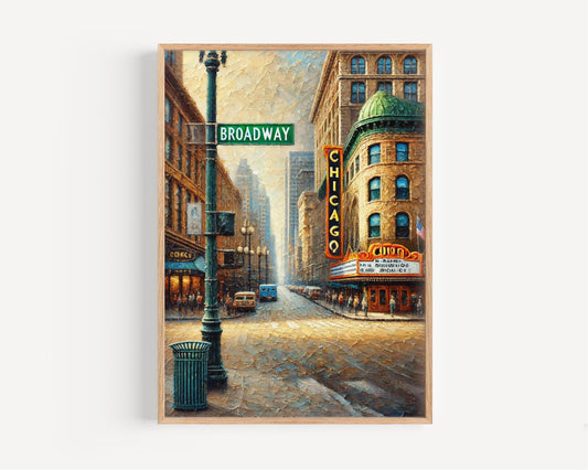 Wall Art Broadway Print Chicago Travel Poster Illinois Artwork Housewarming Gift Unique City Decor