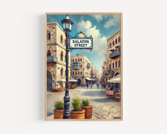 Saladin Street Wall Art Print – Jerusalem Travel Poster & Israel Decor, Housewarming Gift, Saladin St Jerusalem Art, Unique Travel Gift