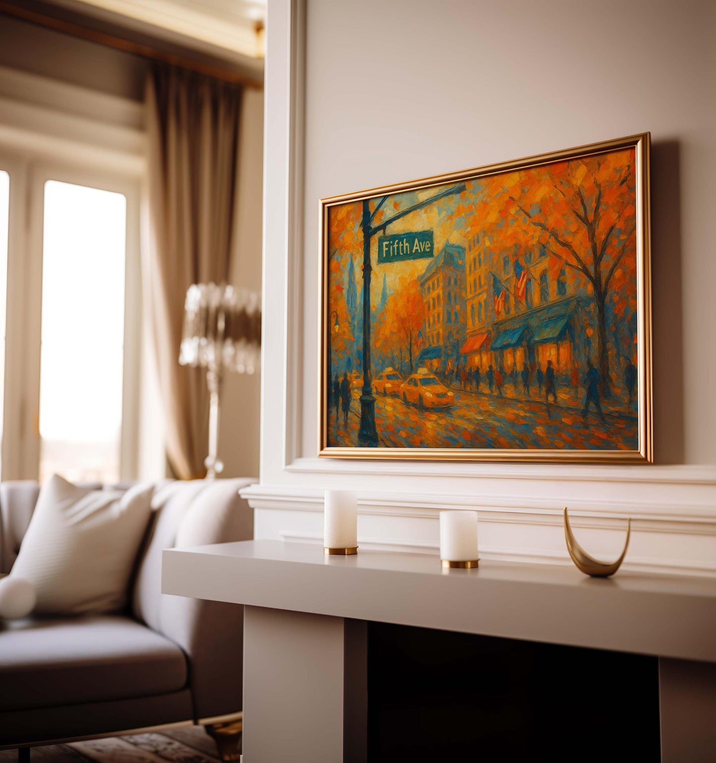 Fifth Avenue Fall Art Print – NYC Yellow Taxi Wall Decor