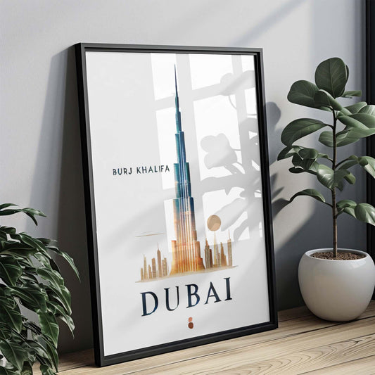 Burj Khalifa Print Wall Art - Dubai Travel Decor, Modern Home & College Gift, Housewarming And Office Poster, UAE Skyline Illustration