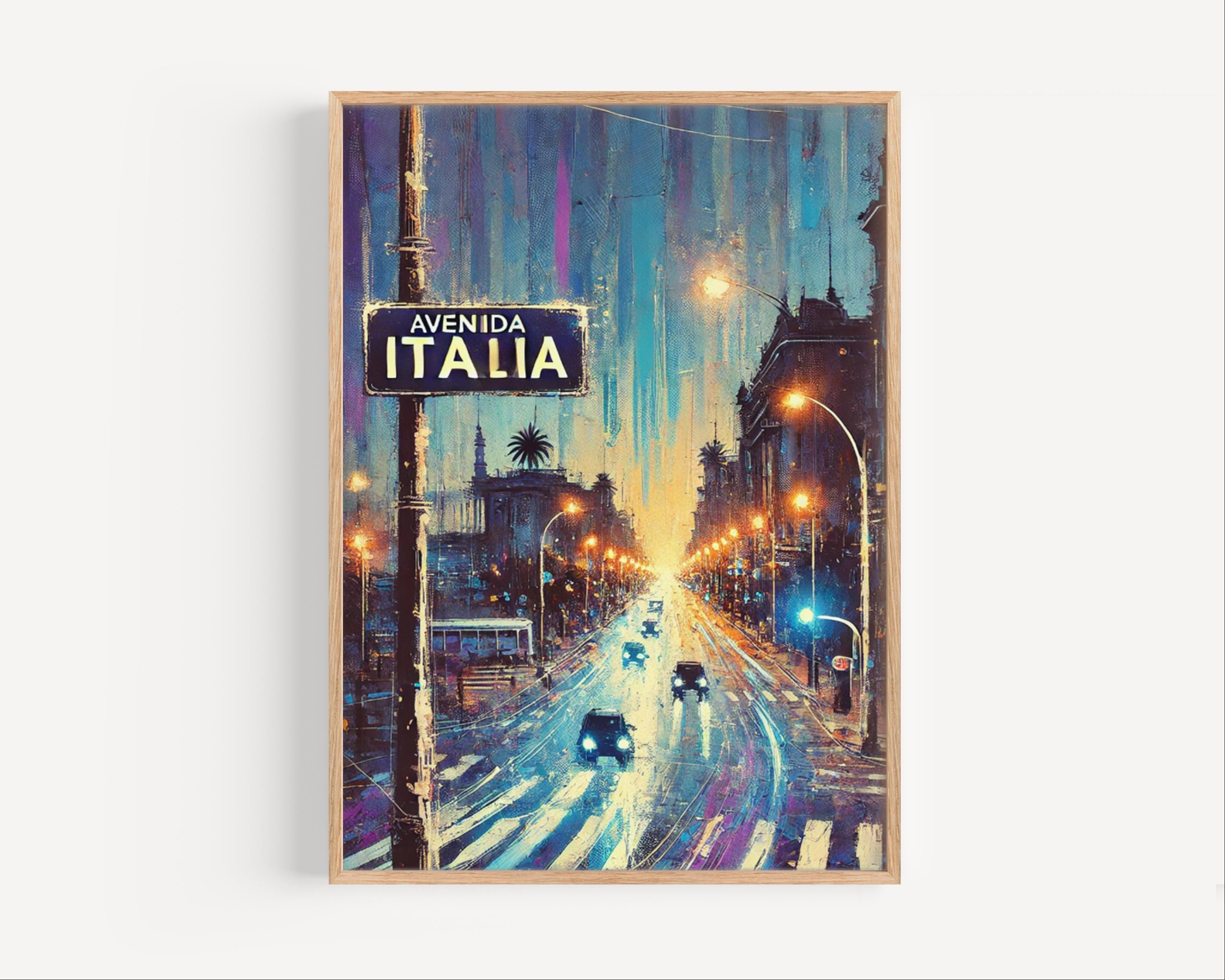 Avenida Italia Oil Painting Art Print: Montevideo Uruguay Street Sign Travel Poster