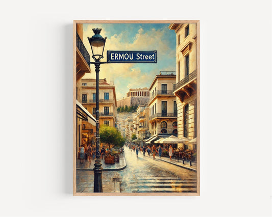 Athens Ermou St Wall Art – Travel Print & Poster, Greece Decor, Housewarming Gift, Athens Art, Greece Travel Poster