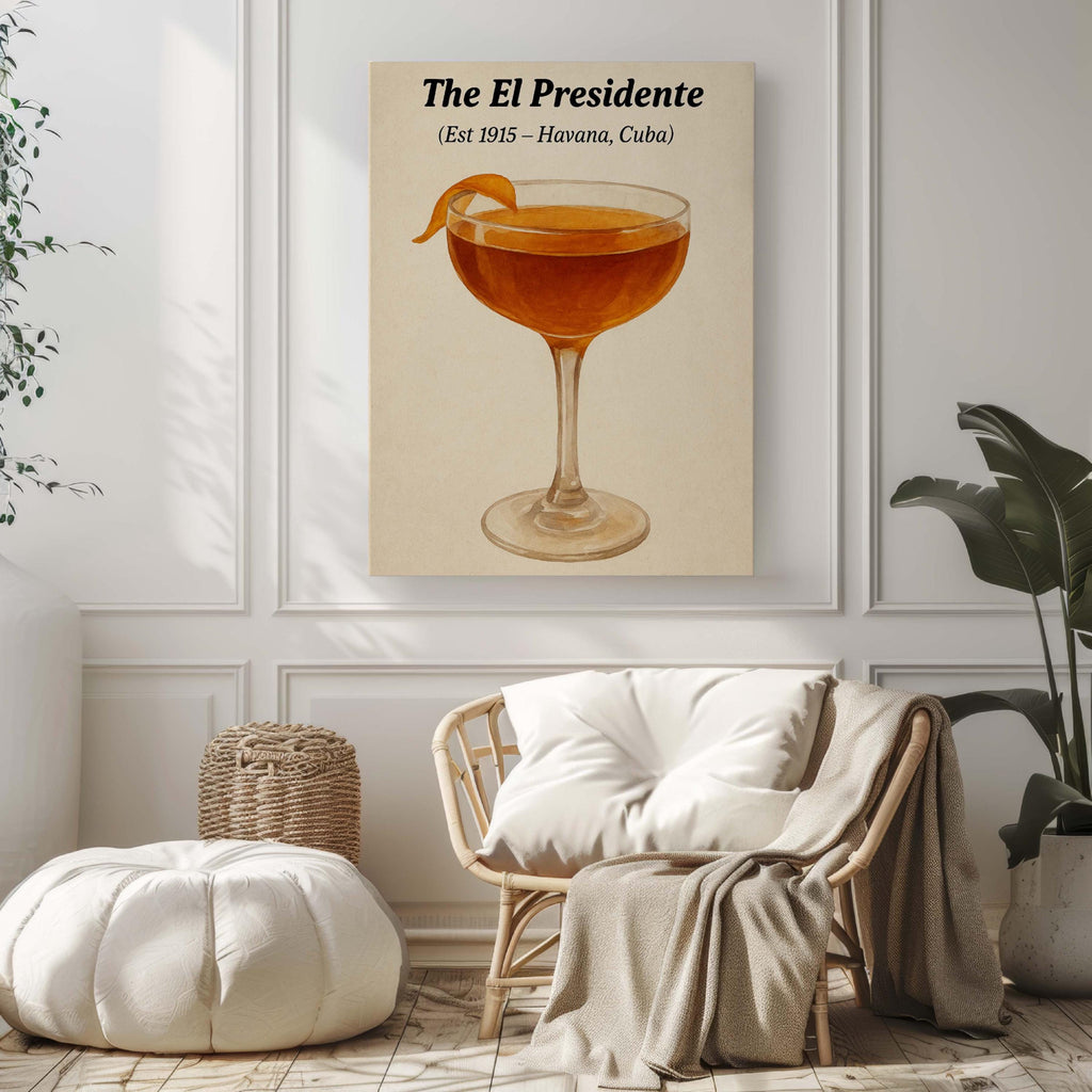 El Presidente Cocktail Print Vintage - Havana, Cuba