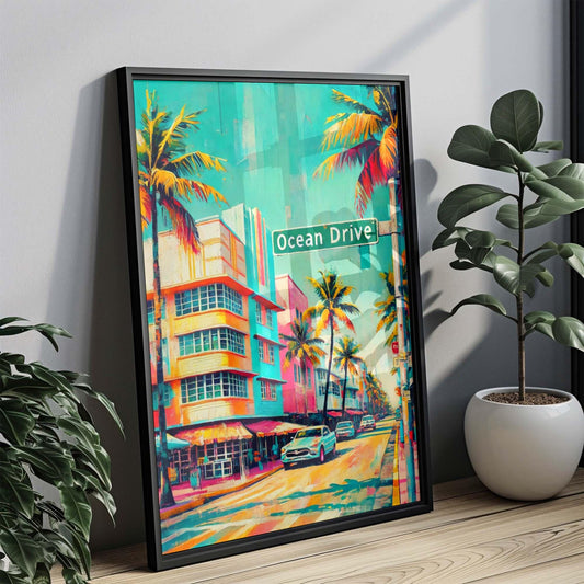 Ocean Drive Print Miami Beach Art, Florida Travel Poster Wall Art, Housewarming Gift, Coastal Decor, Ocean Drive Wall Art, Travel Print
