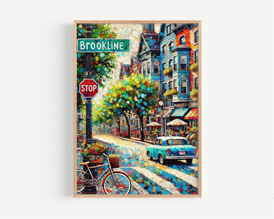 Massachusetts Brookline Wall Art Print - Travel Poster, American Art, Housewarming Gift, Massachusetts Travel Decor