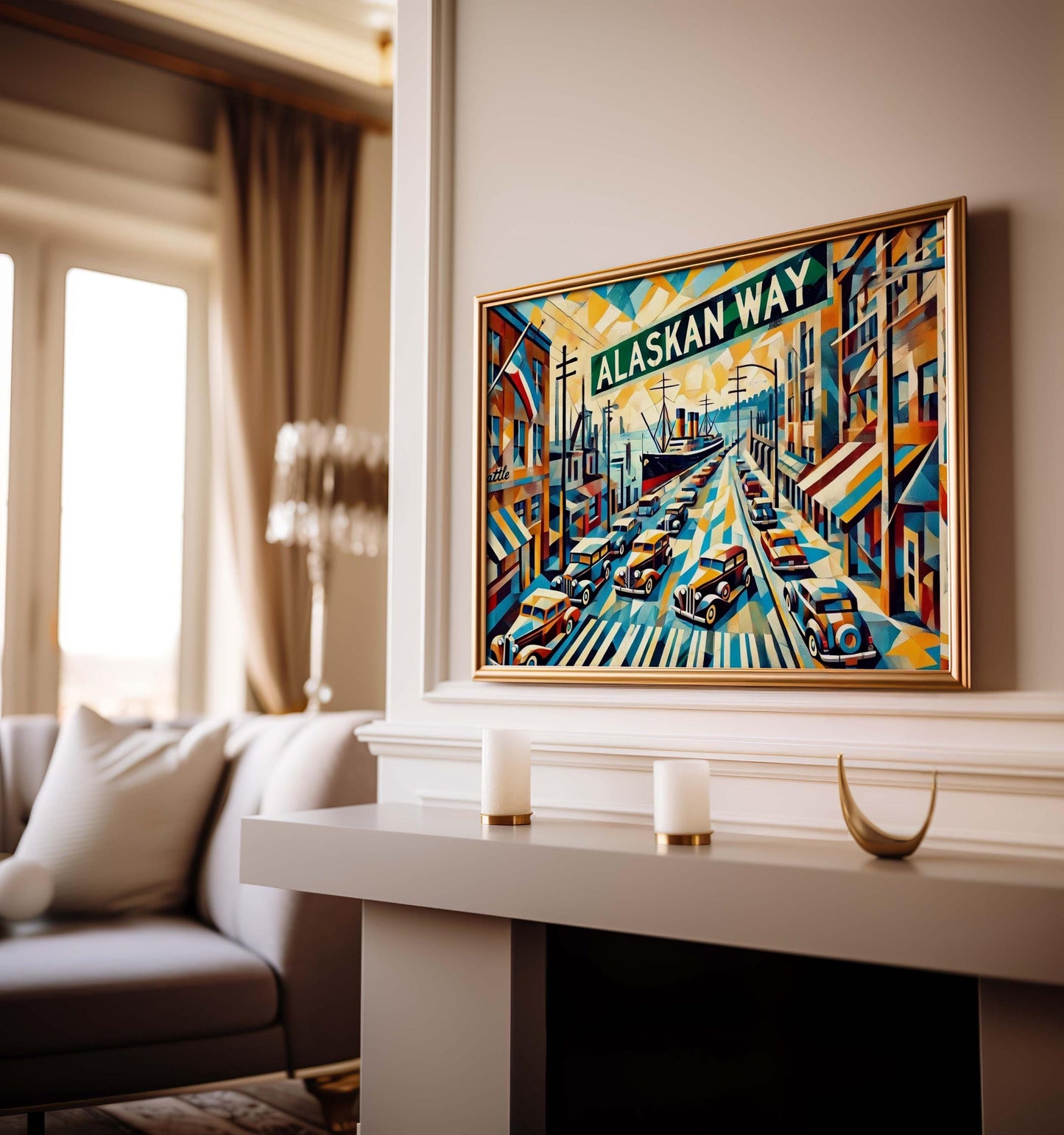 Alaskan Way Wall Art - Seattle Cubism Print, Travel Poster & Souvenir, Unique Housewarming Gift, Modern Alaskan Way Decor