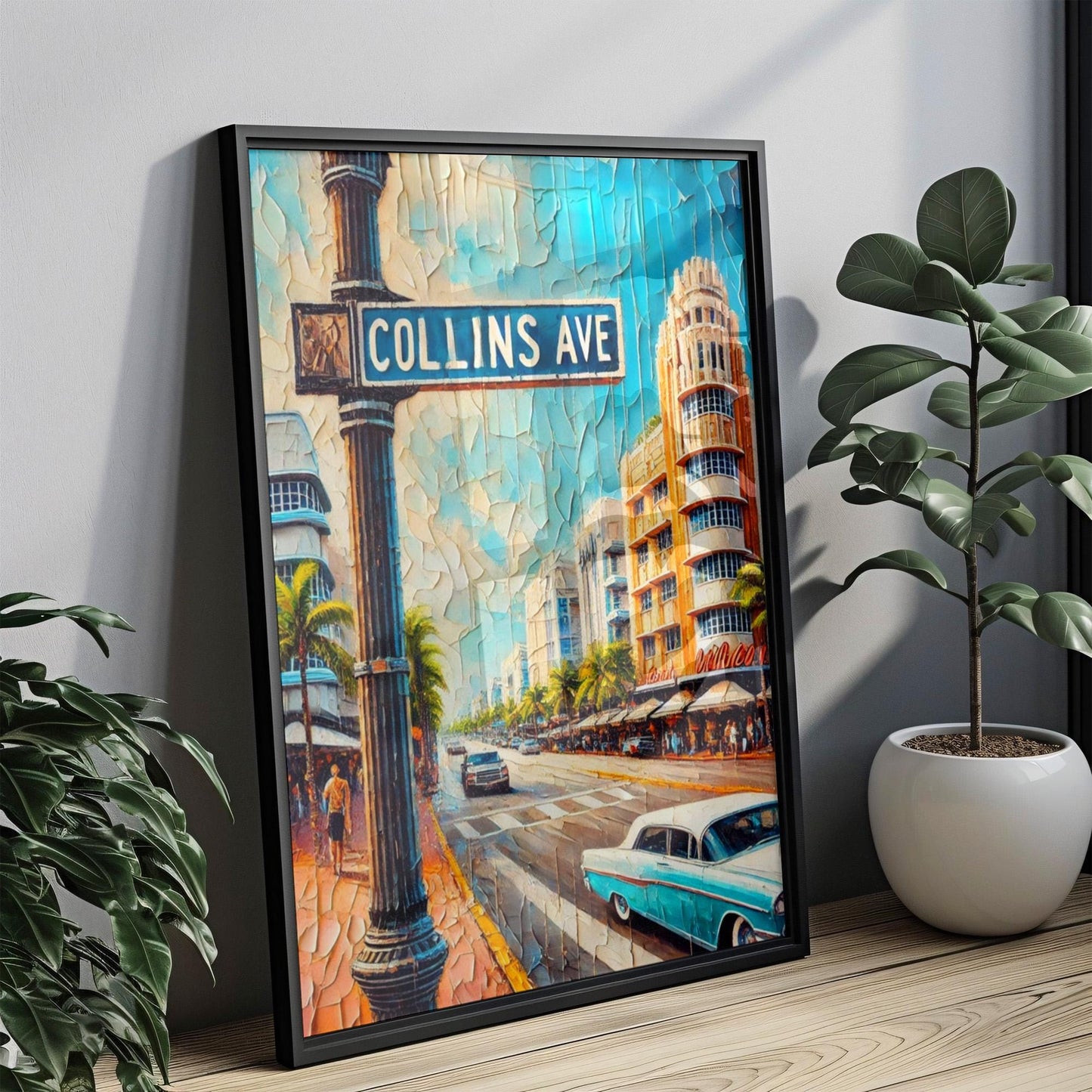 Miami Collins Ave Wall Art Print – Florida Travel Poster, Beach Housewarming Gift, Modern Coastal Decor, Miami Beach Artwork
