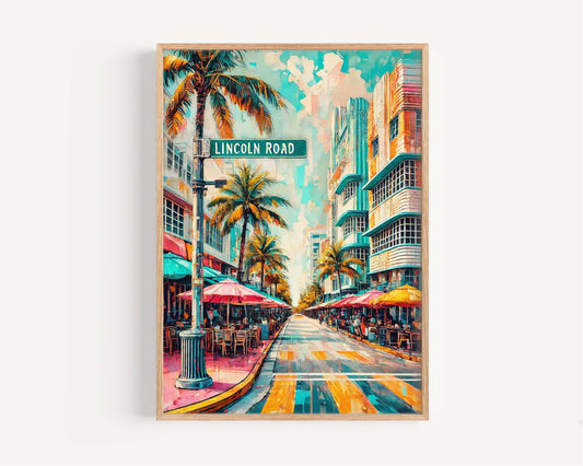 Lincoln Road Print Miami Beach Art Travel Poster Florida Wall Art Housewarming Gift Coastal Decor