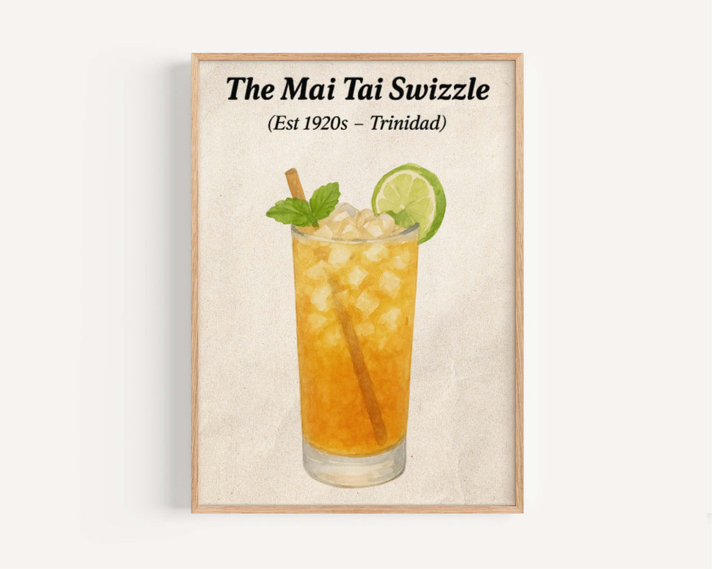 Mai Tai Swizzle Cocktail Poster Vintage
