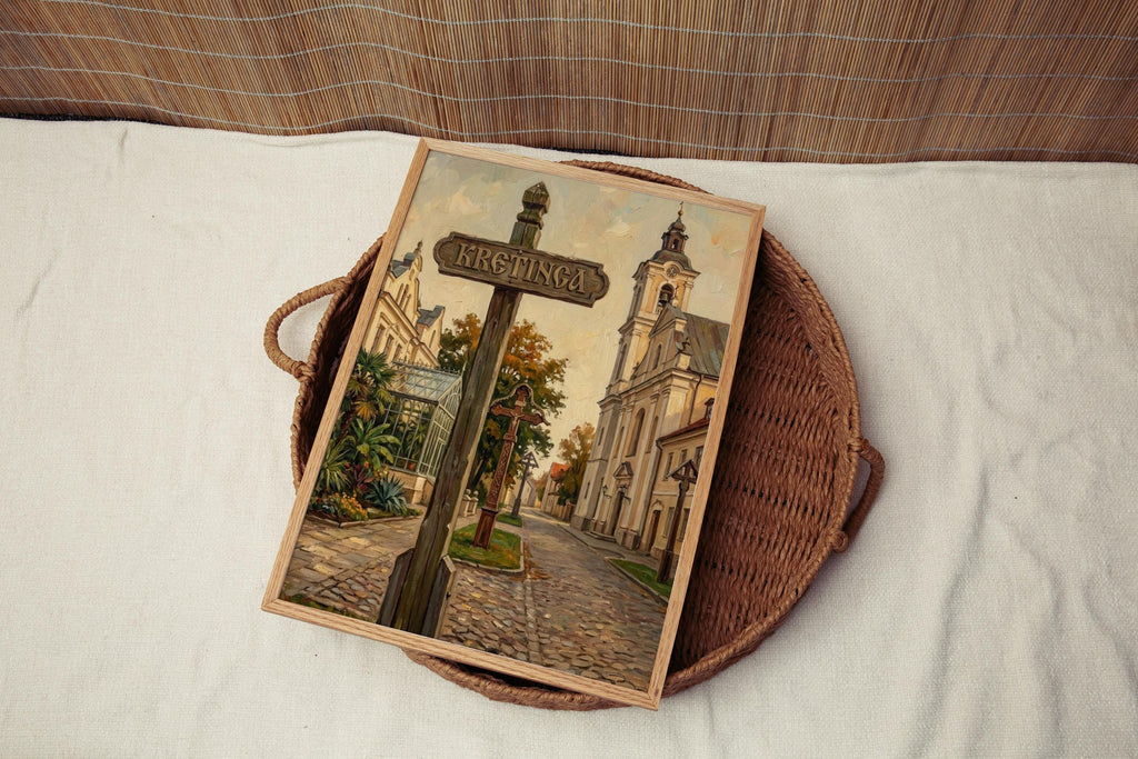 Kretinga Street Sign Art Print: Lithuania Heritage Town Travel Poster