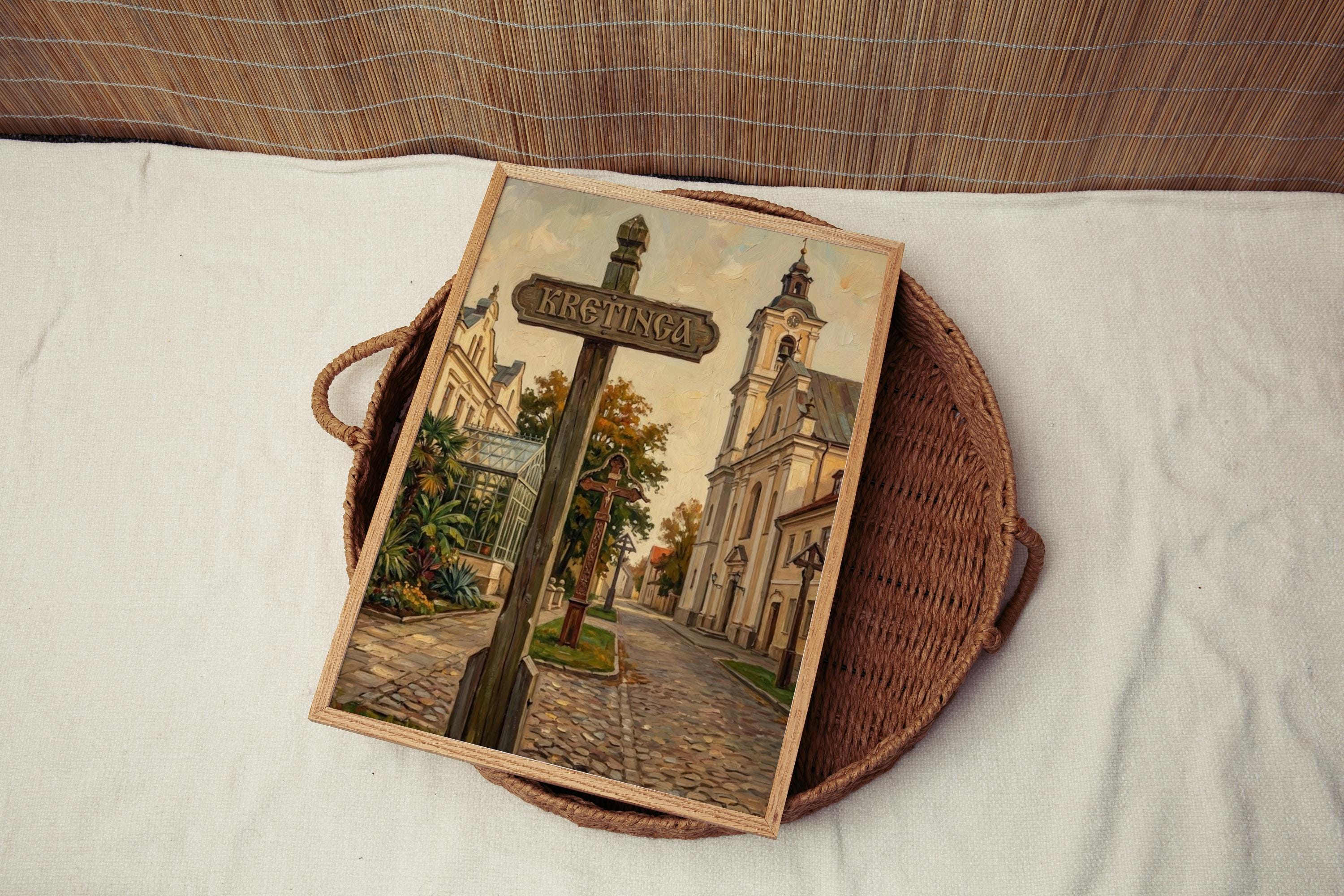 Kretinga Street Sign Art Print: Lithuania Heritage Town Travel Poster