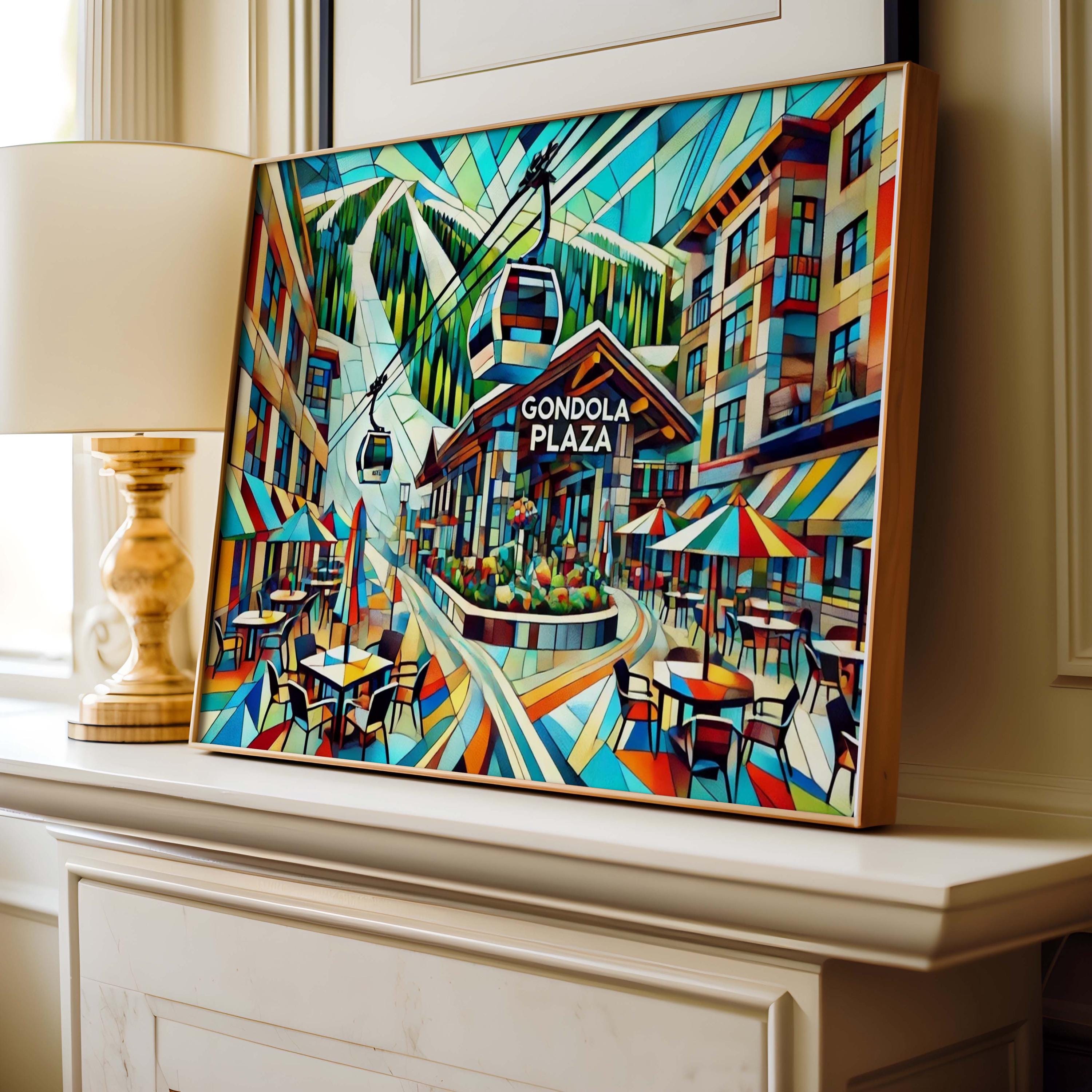 Gondola Plaza Wall Art Print - Aspen Colorado Travel Poster, Housewarming Gift, Scenic Mountain Decor, Rustic Lodge Art, Aspen Gift Ideas
