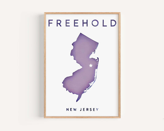 Freehold Print New Jersey Wall Art Map Travel Home Decor Housewarming Gift College Dorm NJ Art