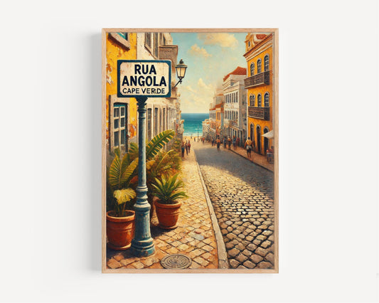 Cape Verde Art, Rua Angola Wall Art, Mindelo Print, Travel Souvenir, Cityscape Poster, Cape Verde Decor, Personalized Gift